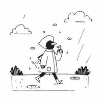 Person with raincoat and umbrella concept as High resolution image of a person wearing a raincoat and holding an umbrella walking through a park during a rain shower with a glossy v1 vector
