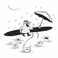 Person with umbrella crossing street concept as High resolution image of a person with an umbrella crossing a wet street during rain with reflections and colorful lights on a gloss v1 vector