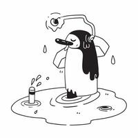 Penguin on shrinking ice sheet concept as High resolution image of a penguin standing on a shrinking ice sheet with a glossy backdrop symbolizing the effects of high carbon emissio v1 vector