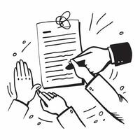 Partners signing joint venture contract concept as Business partners signing a joint venture contract representing high performance trust and successful business partnerships in P v1 vector
