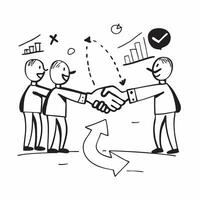 Partners negotiating joint venture challenges concept as Partners negotiating through challenges in a joint venture highlighting low performance difficulties and the impact on busi v1 vector