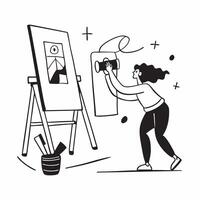 Painting in a home studio concept as A woman painting in her home studio capturing the creativity and passion involved in this artistic hobby in Photo Stock Concept v1 vector