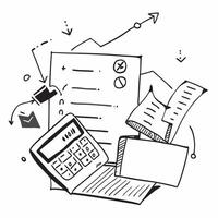 Office desk with financial charts calculator and notes concept as An office desk with financial charts a calculator and notes representing financial planning analysis and cost savi Clean Version 2 vector