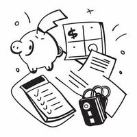 Office desk with a piggy bank calculator and financial documents concept as An office desk with a piggy bank calculator and financial documents symbolizing financial planning budge Clean Version 2 vector