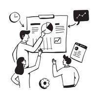 Marketing team analyzing customer feedback in a workshop concept as A marketing team analyzing customer feedback during a workshop highlighting research collaboration and strategic v1 vector