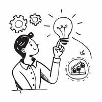 Marketer brainstorming with light bulb concept as A marketer brainstorming with a light bulb showcasing the creative process of developing new marketing strategies in Photo Stock v1 vector
