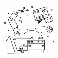 Manufacturing plant using robotic automation concept as A manufacturing plant implementing robotic automation for production processes representing digital transformation in manufa v1 vector