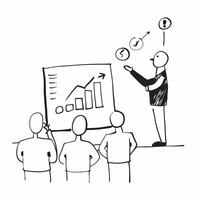 Manager presenting quarterly results concept as A manager presenting quarterly results to the team illustrating high performance and significant business growth through effective p v1 vector