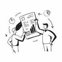 Joint venture partners reviewing financials concept as Joint venture partners reviewing financial documents symbolizing high performance data analysis and strategic planning for bu v1 vector