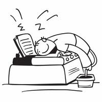 Journalist asleep on typewriter concept as A journalist asleep on their typewriter in a newsroom capturing the demanding nature of deadlines and the dedication to storytelling in v1 vector