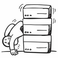 IT specialist napping on server concept as An IT specialist napping on a server rack showcasing the long hours and technical demands involved in managing IT infrastructure in Phot v1 vector