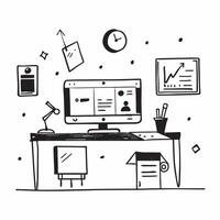 Home office space concept as A modern home office space highlighting the functionality and appeal of having a dedicated workspace in a home for sale in Photo Stock Concept v1 vector