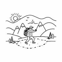 Hiking in mountains concept as A man hiking in the mountains emphasizing the adventure and physical challenge of this popular outdoor hobby in Photo Stock Concept v1 vector