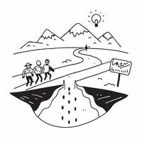 Hiking in the mountains concept as A group of hikers trekking through a scenic mountain trail enjoying the natural beauty and adventure Ideal for content about outdoor activities Clean Version 2 vector