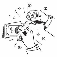 Hands holding a dollar bill with a scissors cutting it concept as Hands holding a dollar bill with scissors cutting it symbolizing budget cuts cost saving and financial discipline Clean Version 2 vector