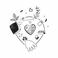 Hand with green leaves icon concept as An icon of a hand holding green leaves representing care for the environment and sustainable living practices in Photo Stock Concept Clean Version 2 vector