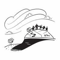 Group of hikers on ridge concept as High resolution image of a group of hikers walking along a mountain ridge with a glossy backdrop symbolizing camaraderie and the thrill of backp v1 vector