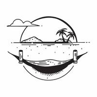 Hammock with ocean view concept as High resolution image of a hammock with an ocean view and a glossy backdrop symbolizing relaxation and the peacefulness of beach resorts in Phot v1 vector