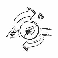 Green leaf with recycling arrows icon concept as A green leaf icon with arrows forming a recycling symbol representing eco friendly practices and sustainability in Photo Stock Con v1 vector