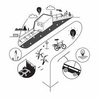 Glossy zero emissions transportation hub concept as High resolution image of a glossy zero emissions transportation hub with electric buses bikes and pedestrian pathways symbolizin v1 vector