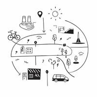 Glossy zero carbon transportation hub concept as High resolution image of a glossy zero carbon transportation hub with electric buses bikes and pedestrian pathways symbolizing sust v1 vector