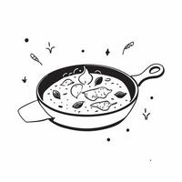 Glossy Spanish paella pan concept as Glossy paella pan filled with a vibrant mix of saffron rice seafood and vegetables garnished with lemon wedges representing a luxurious Spanish v1 vector