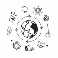 Globe with eco friendly icons concept as An icon featuring a globe surrounded by various eco friendly icons representing global sustainability and environmental protection in Phot v1 vector