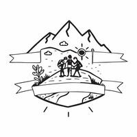 Friends hiking in the mountains concept as A group of friends hiking in the mountains highlighting the adventure and bonding experiences of exploring nature together in Photo Stoc v1 vector