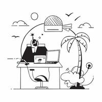 Freelancer working on a laptop at a beachside cafe concept as A freelancer working on a laptop at a beachside cafe representing the freedom and flexibility of working from anywhere v1 vector