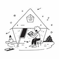 Freelance writer creating content on a tablet in a rustic cabin concept as A freelance writer creating content on a tablet in a rustic cabin showcasing the tranquility and inspirat v1 vector