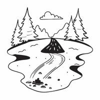 Forest stream along trail concept as High resolution image of a forest stream along a hiking trail with a glossy backdrop capturing the refreshing and serene aspects of backpacking v1 vector