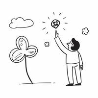 Finding a four leaf clover concept as A person finding a four leaf clover symbolizing a good day filled with luck positivity and unexpected joy in Photo Stock Concept v1 vector