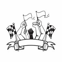Fans cheering at a motorsport event concept as Passionate fans cheering and waving flags during an exhilarating motorsport event Ideal for content about sports excitement and fan v1 vector