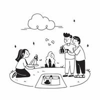 Family enjoying a picnic in the park concept as A family having a picnic in a beautiful park playing games and enjoying food representing a relaxing and joyful family outing in Ph v1 vector
