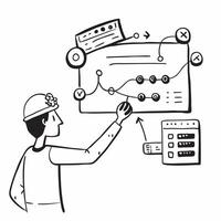 Factory worker using digital control systems concept as A factory worker using digital control systems to manage production lines representing digital transformation in manufacturi v1 vector