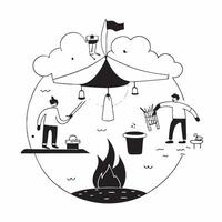 Family camping in the woods concept as A family setting up camp in the woods roasting marshmallows and enjoying nature capturing the essence of a family camping trip in Photo Stoc v1 vector