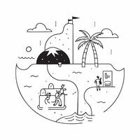 Exploring a tropical island concept as Tourists exploring a lush tropical island enjoying the beach palm trees and crystal clear waters Perfect for content about exotic travel des v1 vector