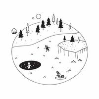Exploring a snowy forest concept as Hikers exploring a snowy forest enjoying the winter scenery and outdoor adventure Perfect for content about travel nature and winter activities v1 vector