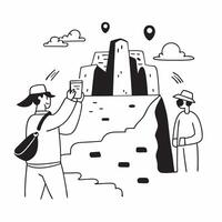 Exploring ancient ruins concept as Tourists exploring ancient ruins taking photos and learning about historical landmarks Ideal for content about history travel and cultural explo v1 vector
