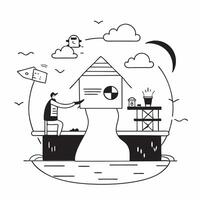 Entrepreneur managing social media from a riverside cabin concept as An entrepreneur managing social media from a riverside cabin highlighting the blend of work and tranquility wit v1 vector