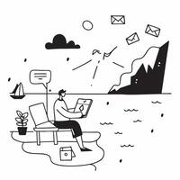 Entrepreneur handling business emails from a lakeside retreat concept as An entrepreneur handling business emails from a lakeside retreat highlighting the blend of work and relaxat v1 vector