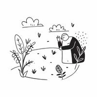 Enjoying a beautiful garden concept as A person enjoying the beauty of a garden highlighting a good day of peace nature and relaxation in Photo Stock Concept v1 vector