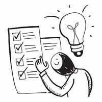Employee with light bulb and checklist concept as An employee holding a light bulb and a checklist highlighting the organization and implementation of new ideas for work in Photo v1 vector