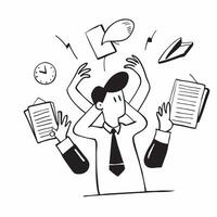 Employee working under pressure concept as An employee working under pressure with multiple tasks representing poor time management and the stress of an overwhelming workload in P v1 vector