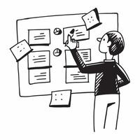 Employee prioritizing tasks with sticky notes concept as An employee prioritizing tasks using sticky notes on a wall showcasing time management skills organization and high product v1 vector