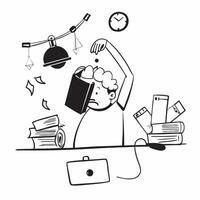 Employee frustrated with a cluttered desk concept as An employee frustrated with a cluttered desk highlighting low performance in time management and the impact of disorganization v1 vector