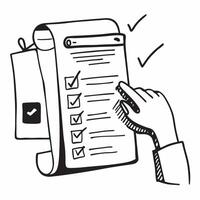 Employee checking off a to do list concept as An employee checking off items on a to do list representing effective time management organization and high productivity in completing v1 vector