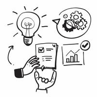 Employee brainstorming with light bulb concept as An employee brainstorming with a light bulb in hand representing the process of generating new ideas for work in Photo Stock Conc v1 vector