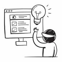 Developer with light bulb and code concept as A developer holding a light bulb next to a computer screen with code representing the integration of new ideas into software developme v1 vector