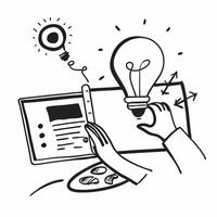 Designer sketching with light bulb concept as A designer sketching with a light bulb next to them highlighting the creativity and innovation in their work in Photo Stock Concept v1 vector